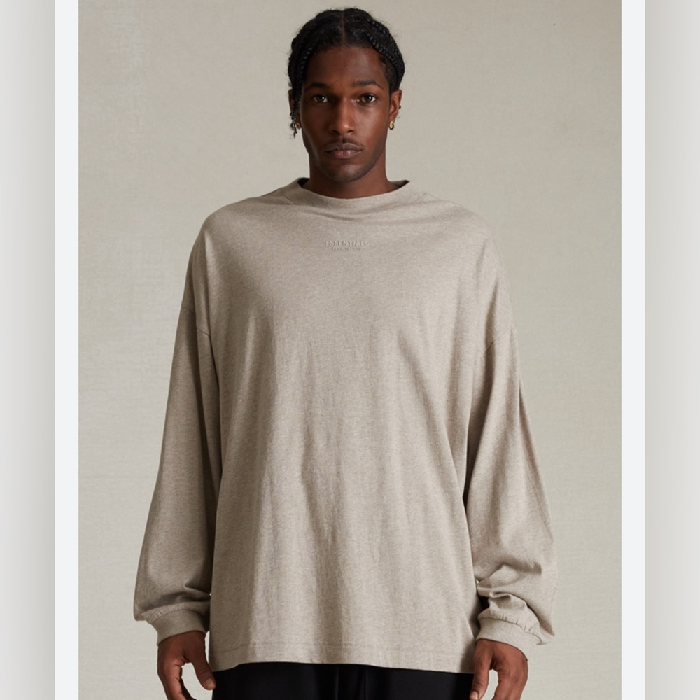 BRAND NEW Mens FEAR OF GOD ESSENTIALS Cotton Long Sleeve T-Shirt- Core Heather